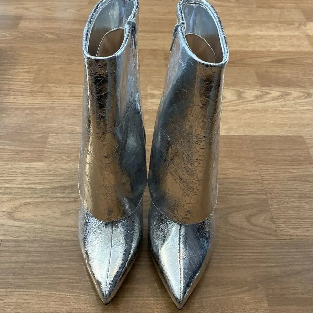 I.N.C. Womens Sabeel Cuff Booties Silver Crinkle Size 8M NIB - Picture 6 of 10